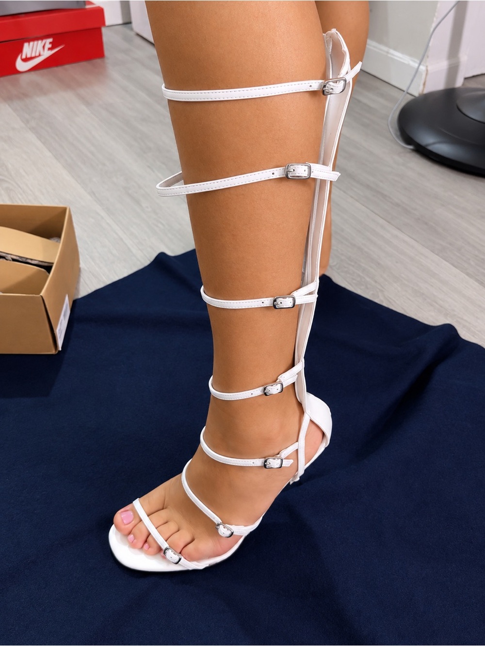Steve Madden White Gladiator Knee-High Strappy Heeled Sandals